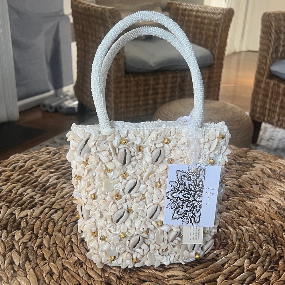 Elegant Cream Beaded Handbag